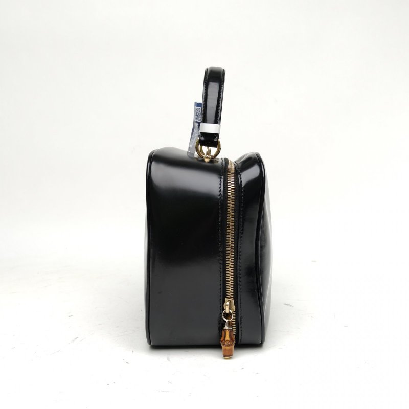 GUCCI 黑色牛皮金扣中古竹節box手提斜挎包肩背包-3