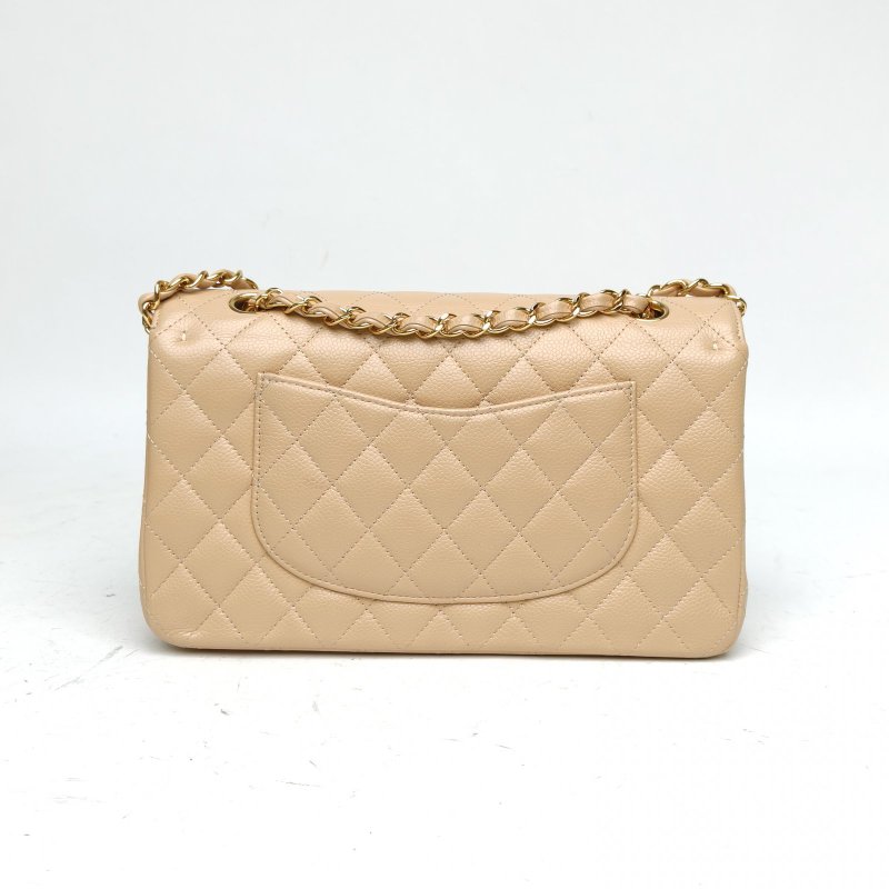 CHANEL CF口蓋包中號奶茶色荔枝牛皮20開金扣肩背包-2