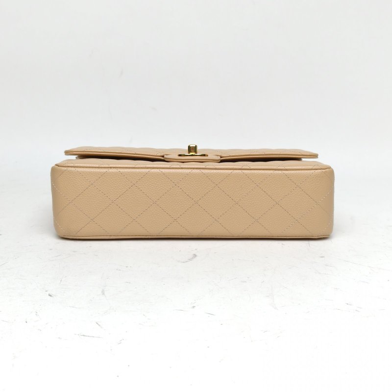 CHANEL CF口蓋包中號奶茶色荔枝牛皮20開金扣肩背包-4