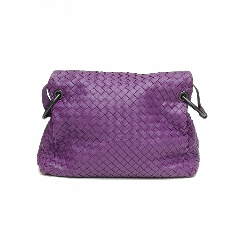 BOTTEGA VENETA 紫色羊皮經典編織翻蓋斜挎包肩背包-2