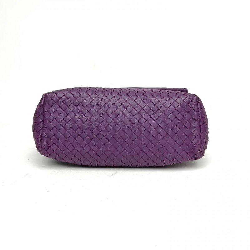 BOTTEGA VENETA 紫色羊皮經典編織翻蓋斜挎包肩背包-4