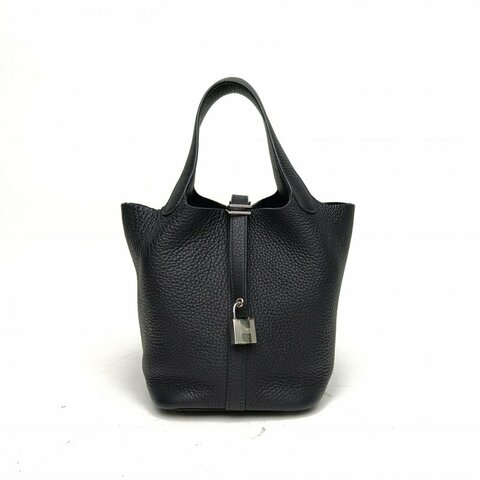 HERMES Picotin18菜籃子3Y軟呢色TC皮U刻銀扣肩背包