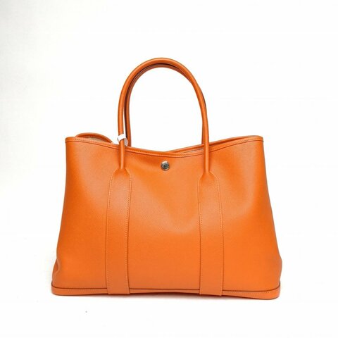 HERMES GardenParty花園包369愛馬仕橙C刻銀扣肩背包