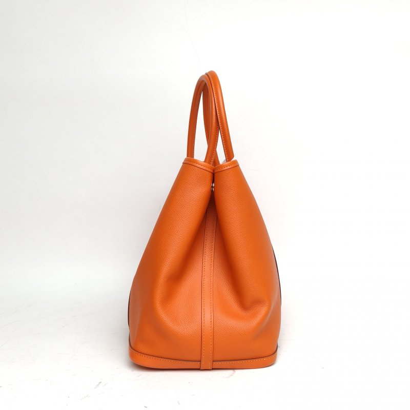 HERMES GardenParty花園包369愛馬仕橙C刻銀扣肩背包-3