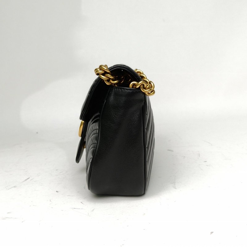 GUCCI GGMarmont肩背包小號黑色牛皮金扣肩背包-1