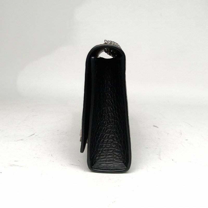 SAINT LAURENT KATE中號鱷魚壓紋流蘇黑色牛皮銀扣肩背包-1