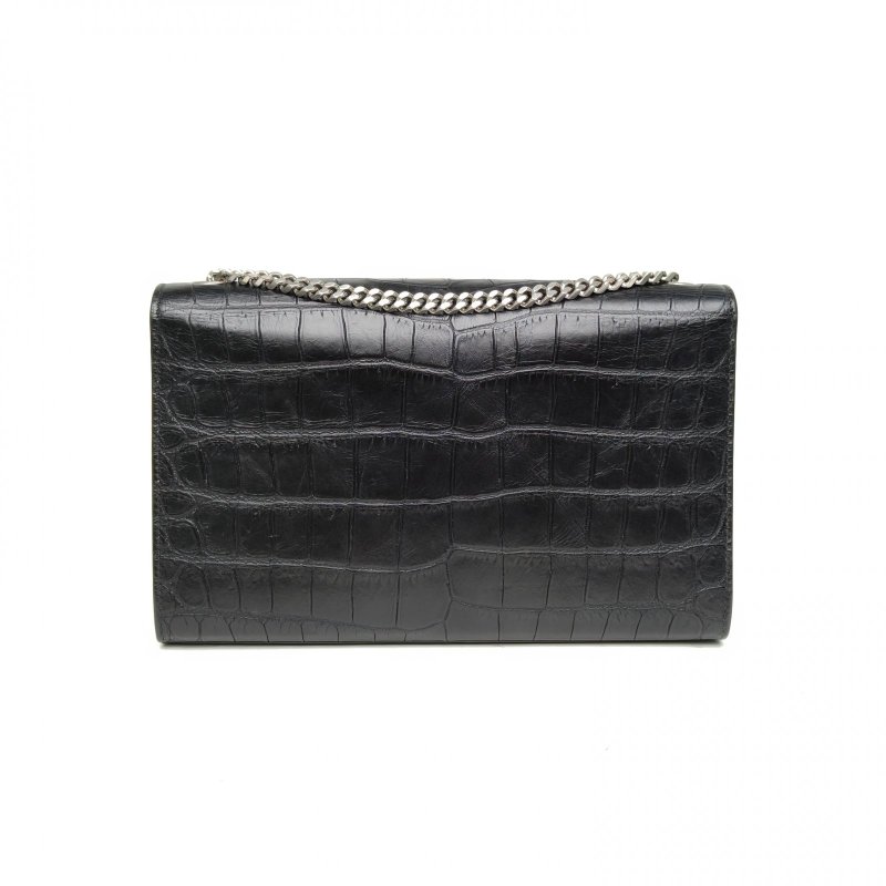 SAINT LAURENT KATE中號鱷魚壓紋流蘇黑色牛皮銀扣肩背包-2