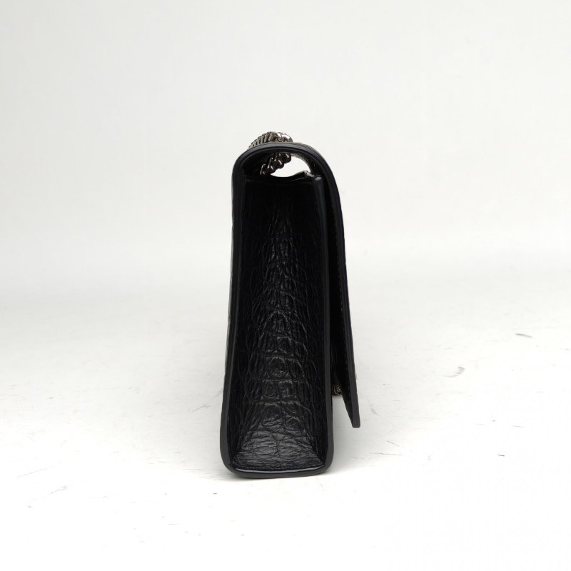SAINT LAURENT KATE中號鱷魚壓紋流蘇黑色牛皮銀扣肩背包-3