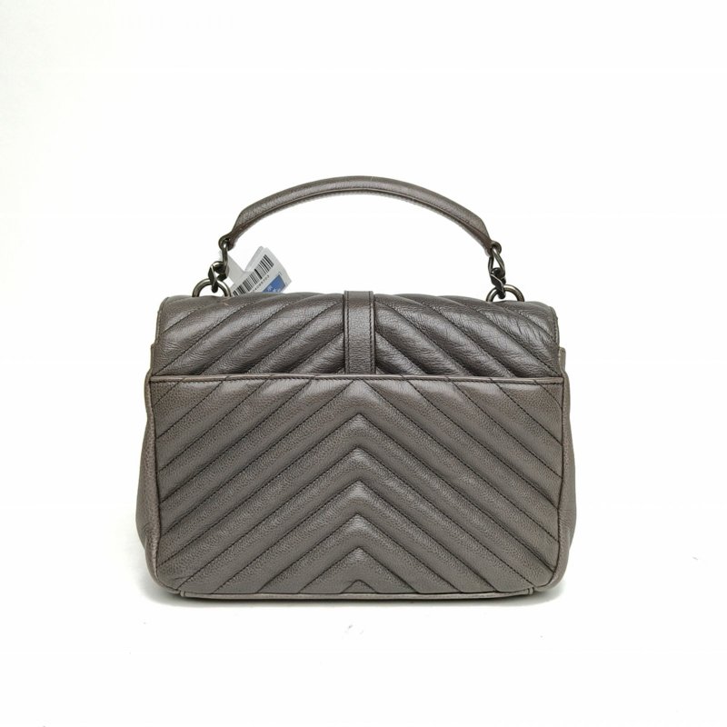 SAINT LAURENT College郵差包中號灰色牛皮銀扣肩背包-2