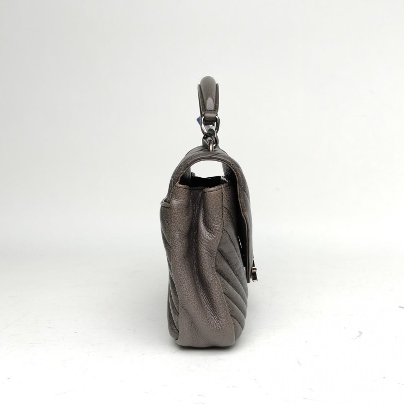 SAINT LAURENT College郵差包中號灰色牛皮銀扣肩背包-3