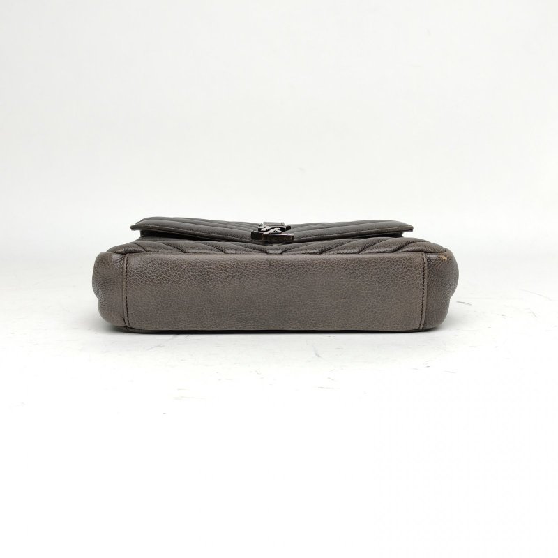 SAINT LAURENT College郵差包中號灰色牛皮銀扣肩背包-4