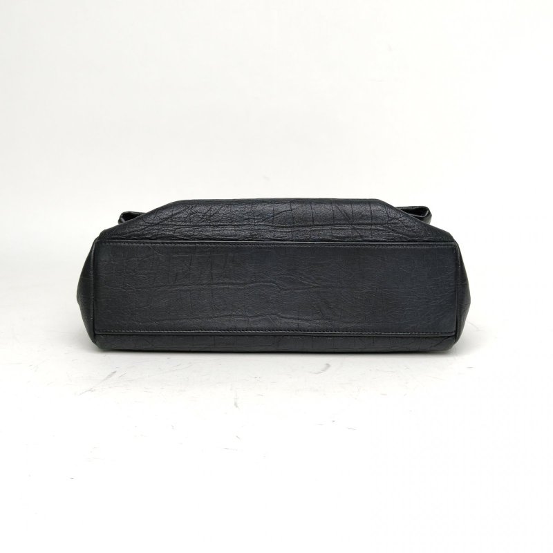 SAINT LAURENT HollywoodWest郵差包鱷魚壓紋黑色牛皮銀扣肩背包-4