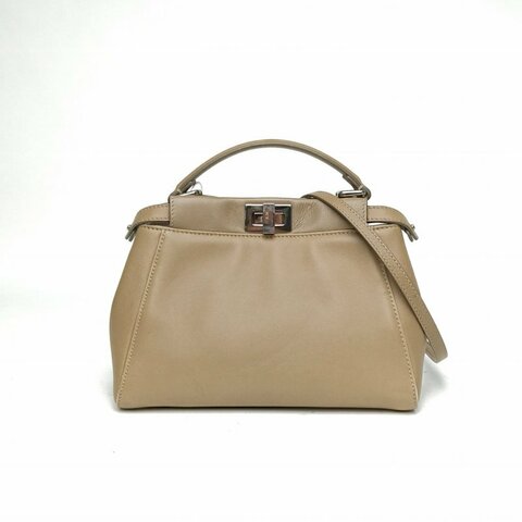 FENDI PEEKABOOMini23褐色牛皮銀扣肩背包
