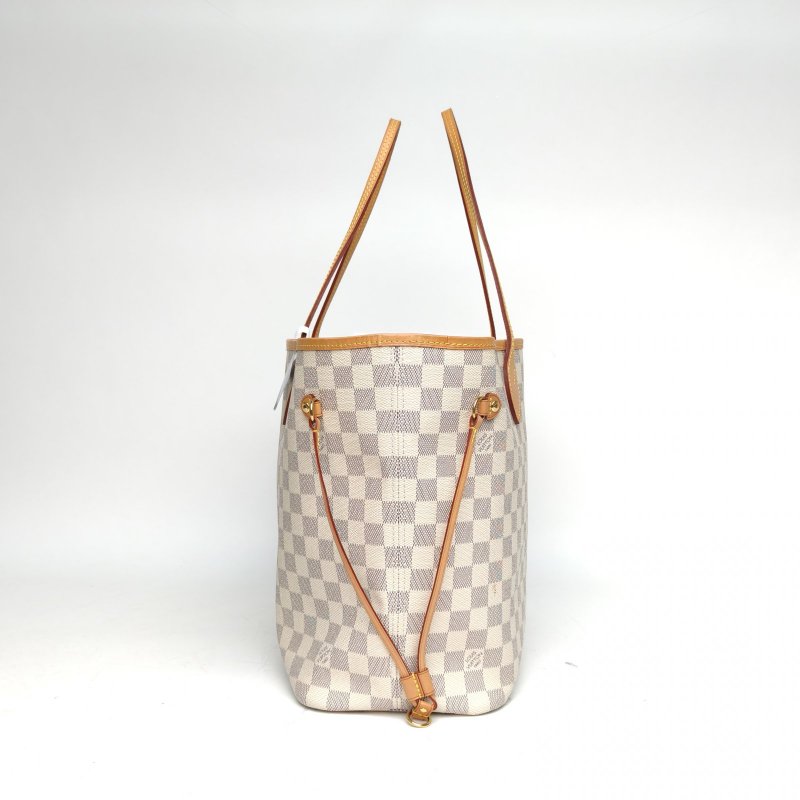 LOUIS VUITTON Neverfull中號31白棋格PVC金扣晶片肩背包-1