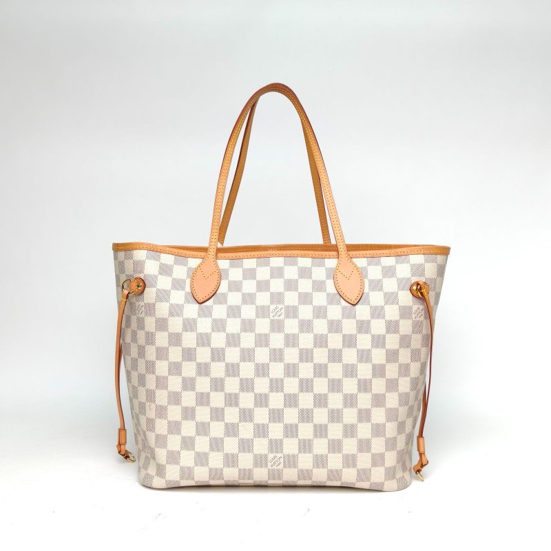 LOUIS VUITTON Neverfull中號31白棋格PVC金扣晶片肩背包-2