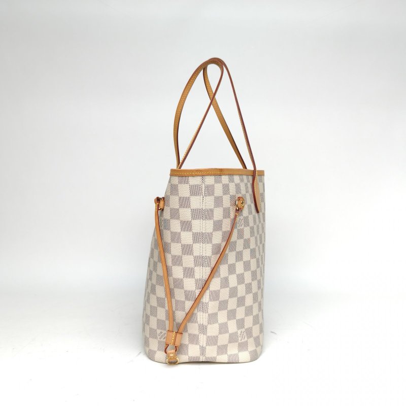 LOUIS VUITTON Neverfull中號31白棋格PVC金扣晶片肩背包-3