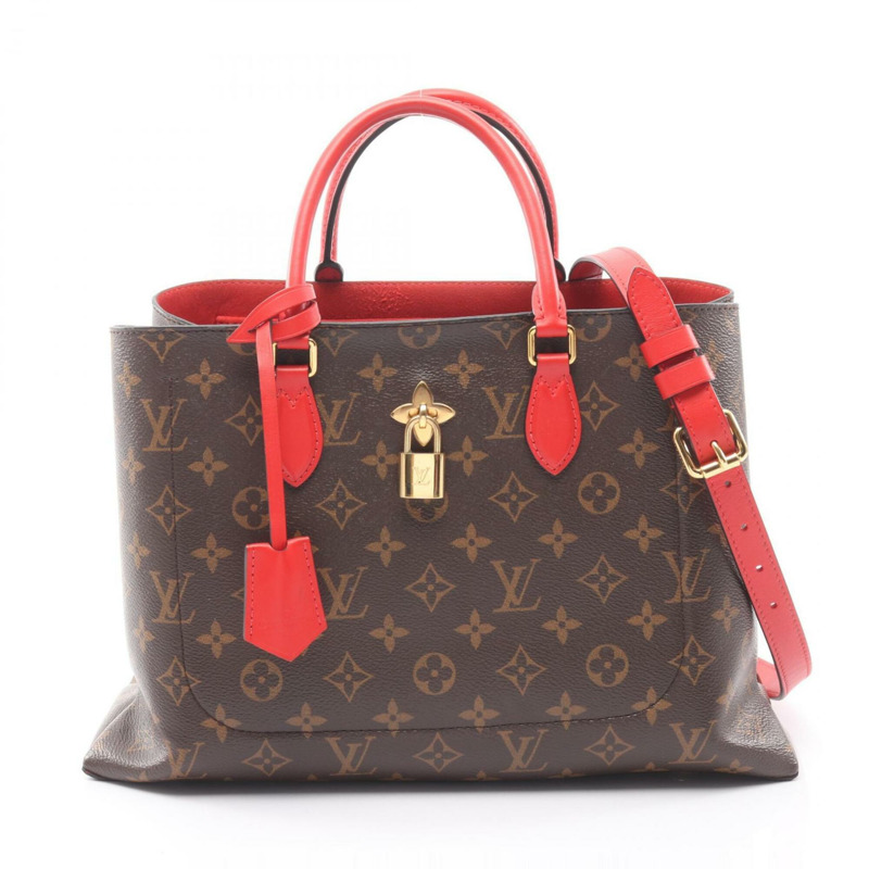 路易威登 Flower Tote 兩用手提包/手袋，塗層帆布和皮革，Monogram 圖案，女士，棕色/紅色，M43553-0