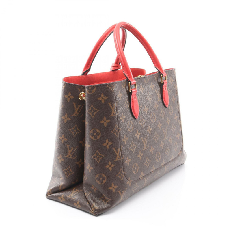 路易威登 Flower Tote 兩用手提包/手袋，塗層帆布和皮革，Monogram 圖案，女士，棕色/紅色，M43553-1