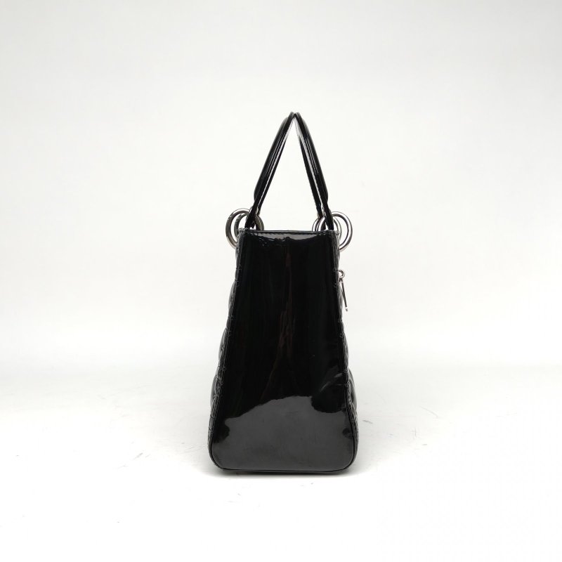 DIOR Lady戴妃包五格黑色漆皮銀扣2014肩背包-3