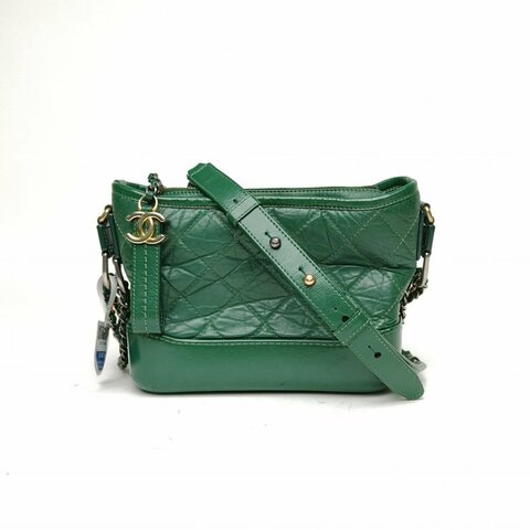 CHANEL GABRIELLE流浪小號綠色牛皮28開金銀扣肩背包