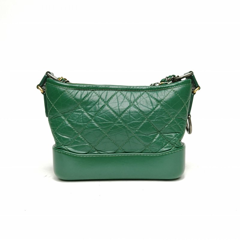 CHANEL GABRIELLE流浪小號綠色牛皮28開金銀扣肩背包-2