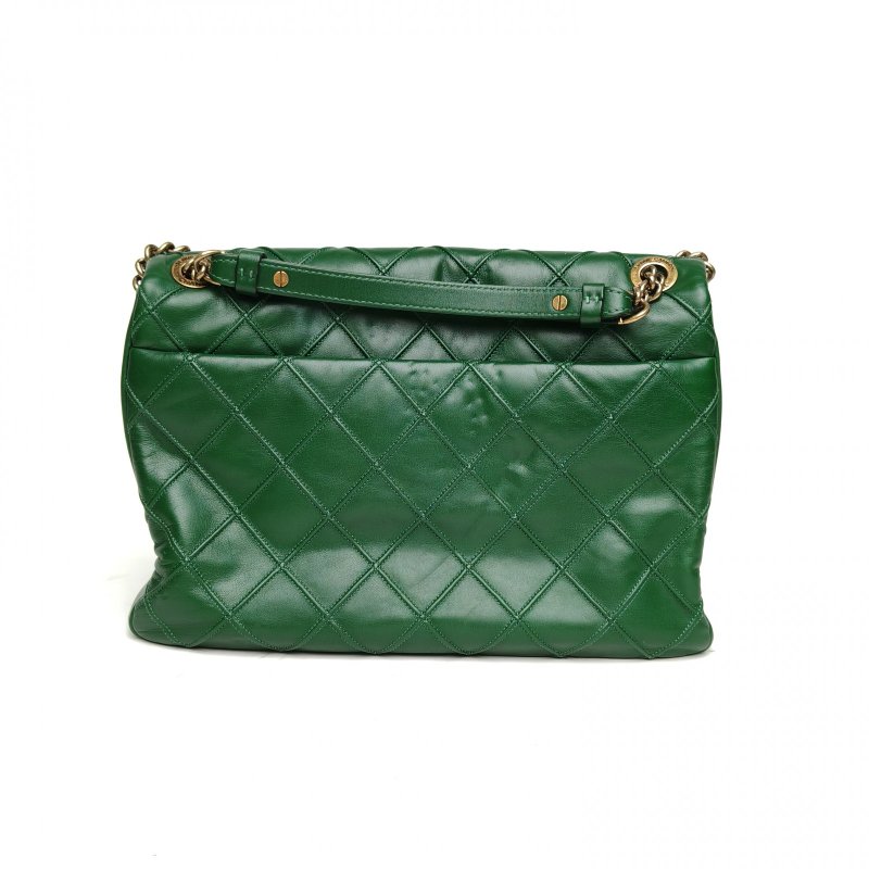 CHANEL 綠色牛皮17開金扣2.55復古菱格鏈條包肩背包-2