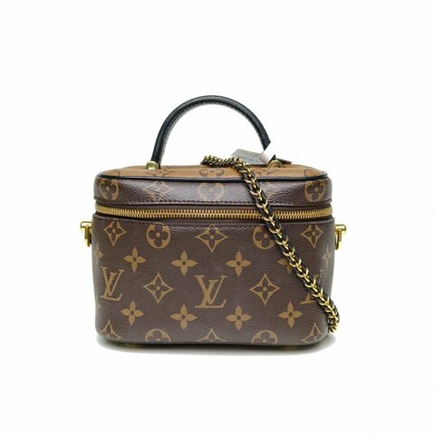 LOUIS VUITTON Vanity化妝包小號19老花PVC金扣晶片肩背包