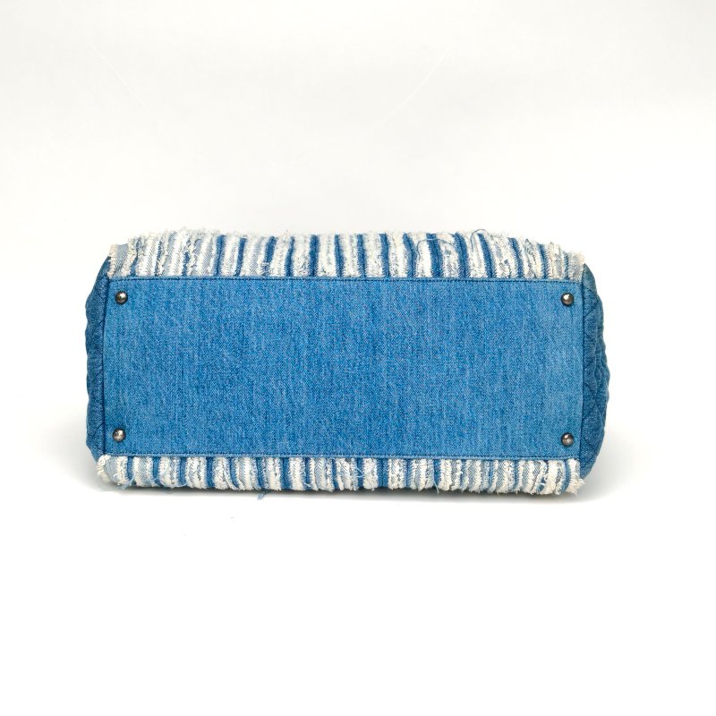 CHANEL 牛仔藍牛仔20開銀扣手提碎布托特包肩背包-4