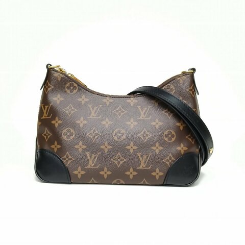 LOUIS VUITTON BOULOGNE牛角包黑色PVC晶片老花肩背包