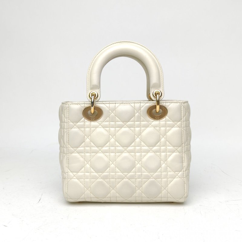 DIOR Lady戴妃包四格徽章肩帶白色金扣2017肩背包-2