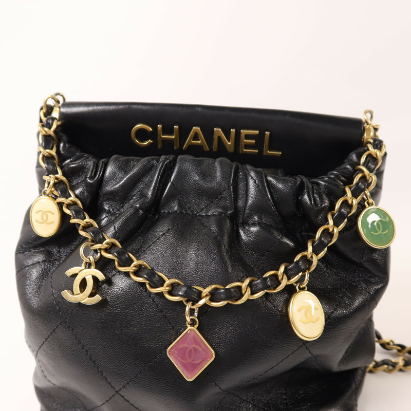 CHANEL 羊皮皮革Mini Resin Charms Bag鏈帶手挽肩背兩用袋-9