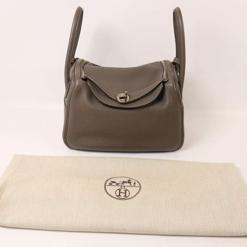 HERMES Clemence皮革Lindy 26手挽肩背兩用袋Etain-8
