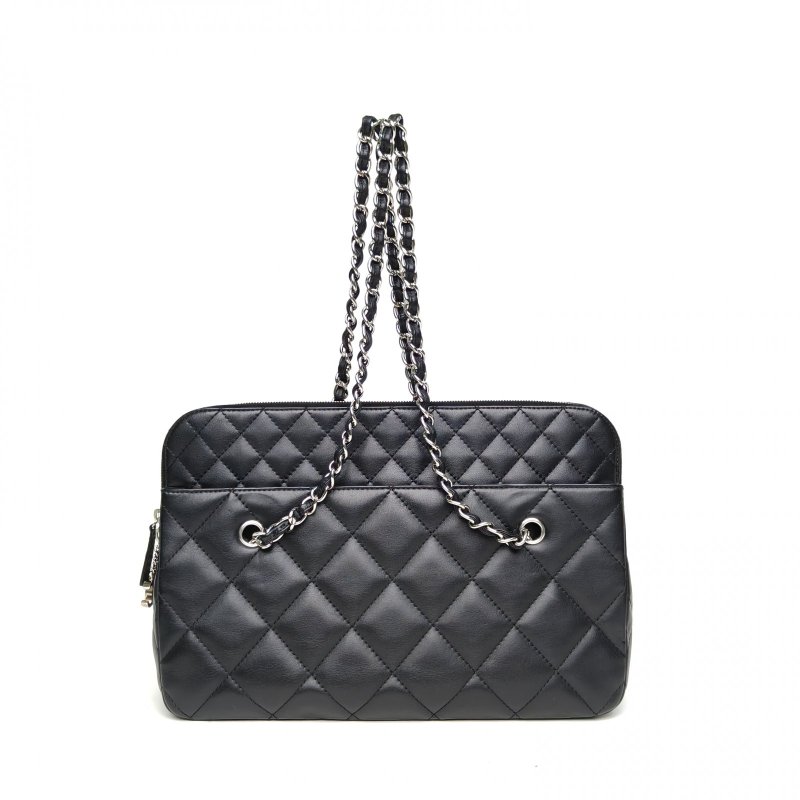 CHANEL 黑色牛皮15開銀扣菱格手提托特包肩背包-2
