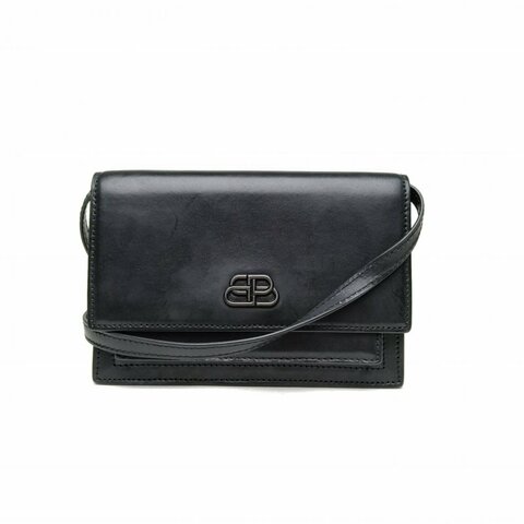 BALENCIAGA 黑色牛皮sharp腰包斜挎包肩背包