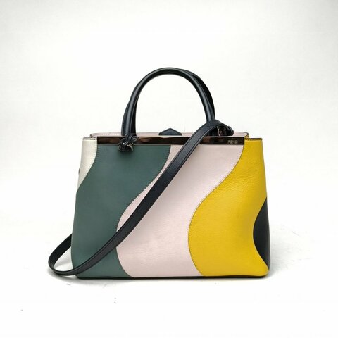 FENDI PETITE2JOURS小號拼色牛皮銀扣肩背包