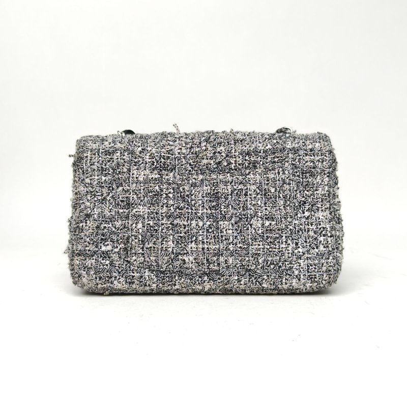 CHANEL CF口蓋包大Mini黑白粗花呢晶片開銀扣肩背包-2