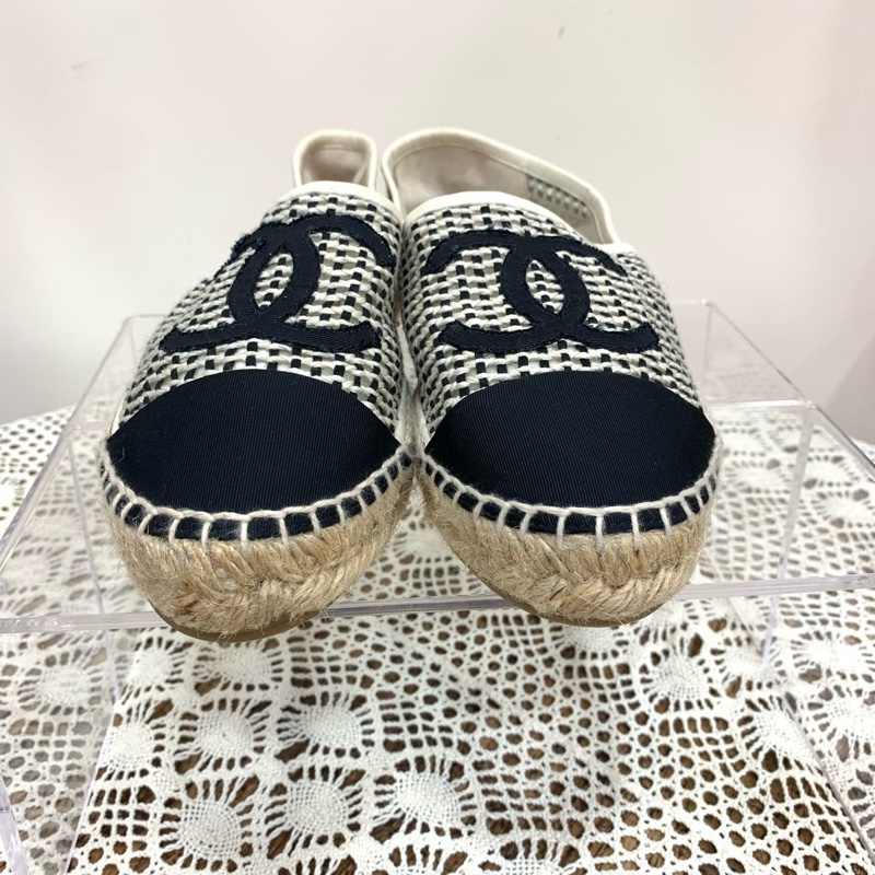 chanel 香奈兒 黑白編織漁夫鞋 36碼 🈚附件-1