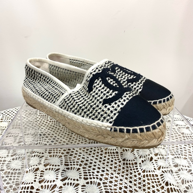 chanel 香奈兒 黑白編織漁夫鞋 36碼 🈚附件-2