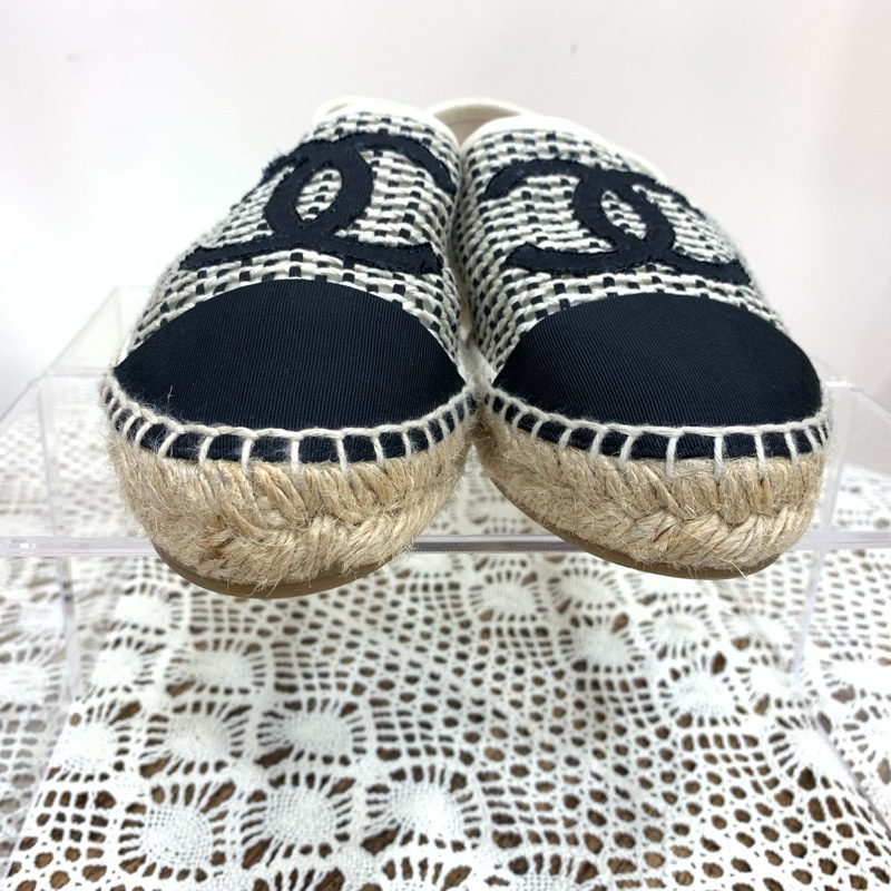 chanel 香奈兒 黑白編織漁夫鞋 36碼 🈚附件-4