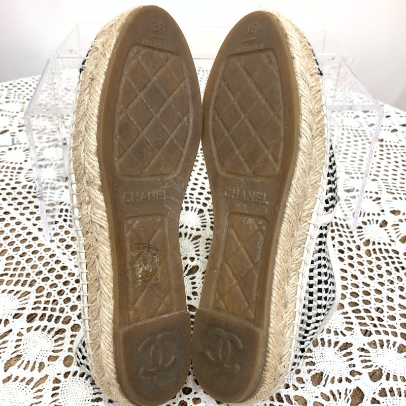 chanel 香奈兒 黑白編織漁夫鞋 36碼 🈚附件-7