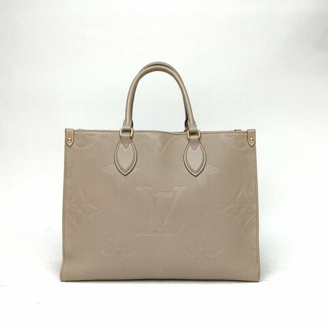 LOUIS VUITTON Onthego中號大象灰牛皮2020老花壓紋肩背包