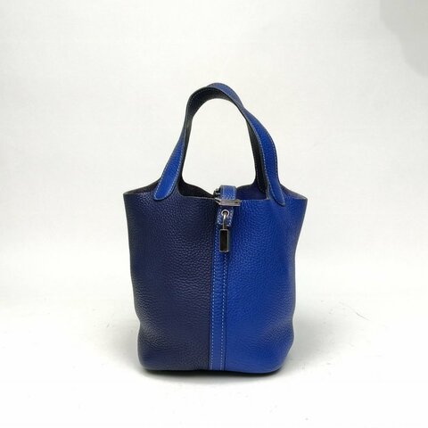 HERMES Picotin18菜籃子電光藍拼水墨藍TC皮Z刻肩背包