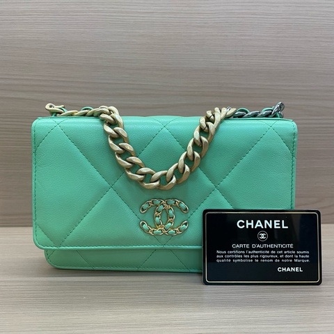 Chanel香奈兒 Leboy woc淺綠色羊皮 手提斜挎鏈條包 2020年 30開 有卡 無塵袋無盒子 尺寸底長19*高12*