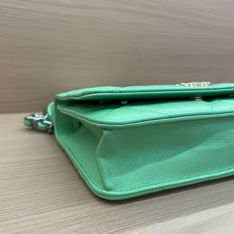 NO:D20 Chanel香奈兒 Leboy woc淺綠色羊皮 手提斜挎鏈條包 2020年 30開 有卡 無塵袋無盒子 尺寸底長19*高12*-8