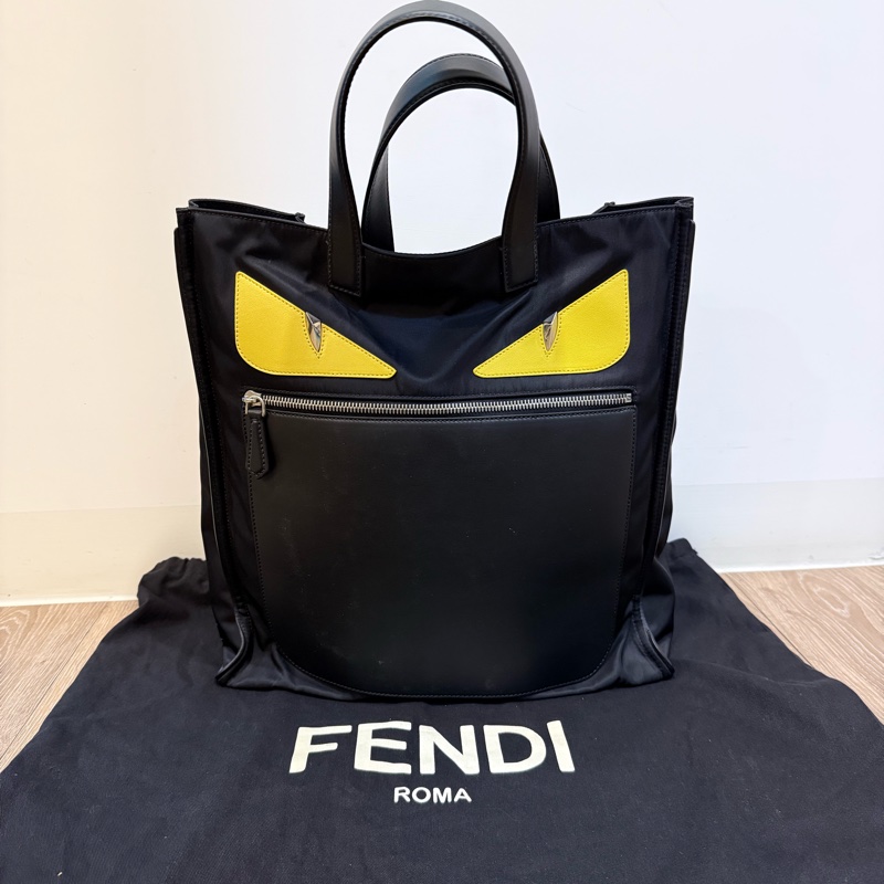 FENDI 經典 Bag Bugs 小怪獸 黑色尼龍大托特包-5