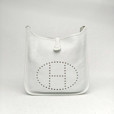 HERMES Evelyne小號29白色TC皮X刻銀扣肩背包