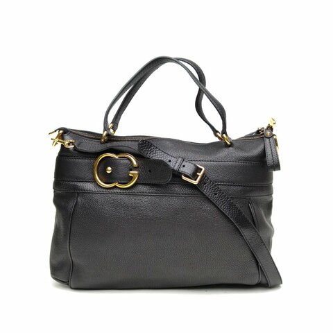 GUCCI 黑色牛皮金扣雙G黑金手提單肩包肩背包
