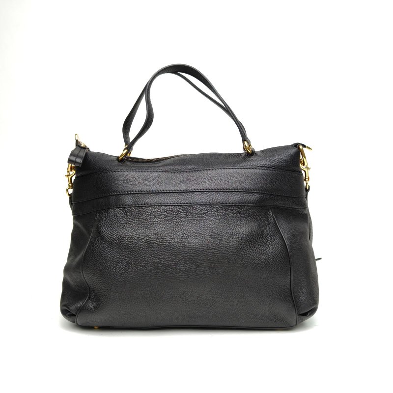 GUCCI 黑色牛皮金扣雙G黑金手提單肩包肩背包-2