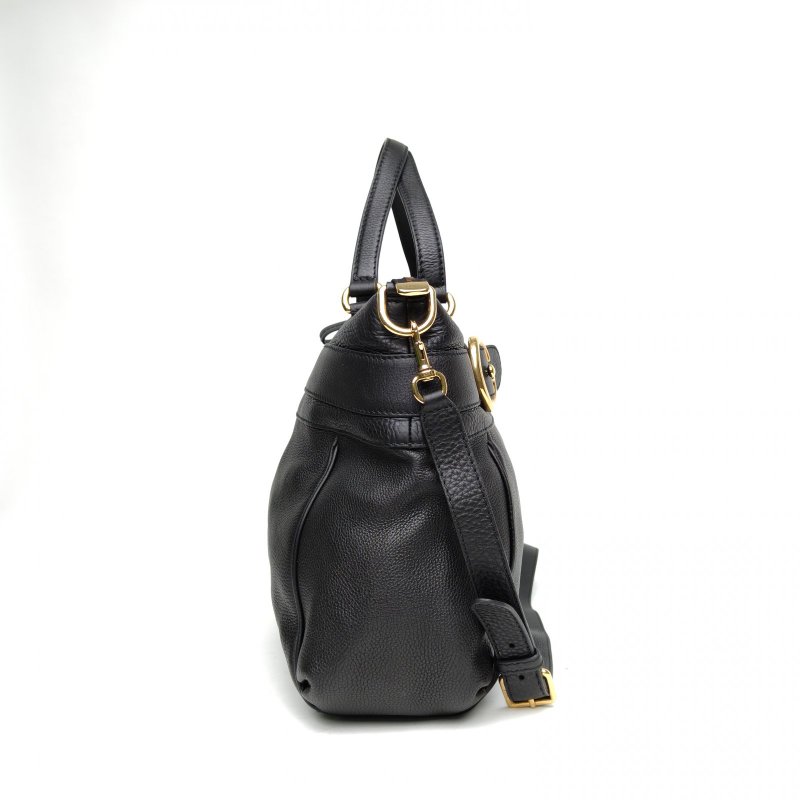 GUCCI 黑色牛皮金扣雙G黑金手提單肩包肩背包-3