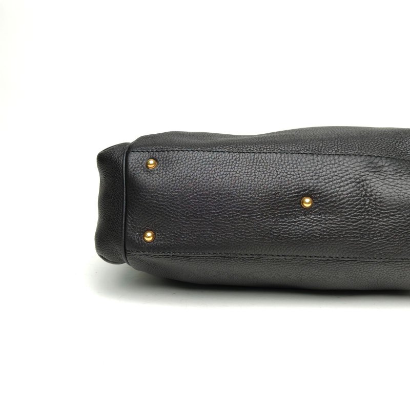 GUCCI 黑色牛皮金扣雙G黑金手提單肩包肩背包-4